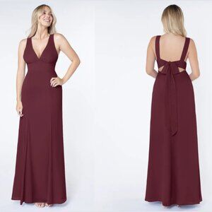 Azazie Christiana Cabernet A-Line V-Neck Pleated Chiffon Dress